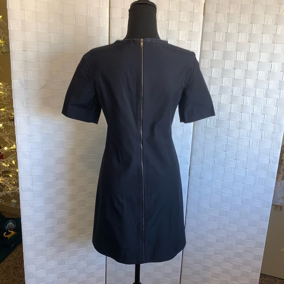 COS Blue Short Sleeve A Line Pleated Flowy Bottom Drop Waist Dress Sz 6 Full Zip - Picture 6 of 14